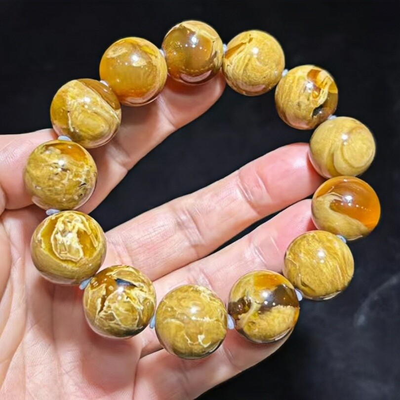 正品天然缅甸老矿黄根蜡琥珀18mm圆珠手串男款文玩收藏级珠宝饰品