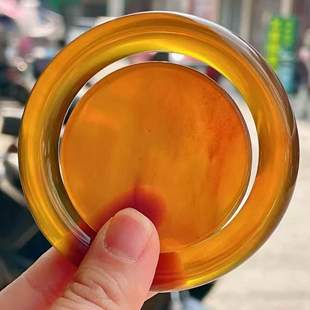 正品 收藏稀有孤品珠宝饰品 天然缅甸琥珀亮金棕圈口51手镯女款