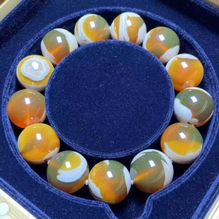 正品 手链收藏饰品 天然缅甸琥珀绿膜底瓷白妖花蛋黄溶洞18手串男款