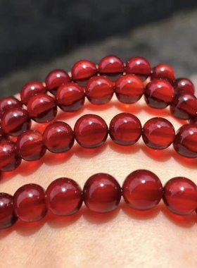 君上正品天然缅甸琥珀玻璃种血珀108酒红色手链收藏珠宝饰品首饰
