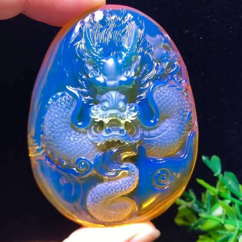 正品天然缅甸琥珀高蓝精美霸气龙牌吊坠大师亲工收藏工艺珠宝饰品