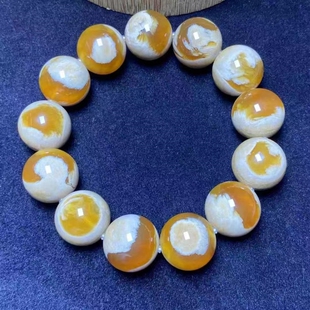 正品 手链饰品 天然缅甸琥珀精品白瓷妖花蛋黄溶洞1.8手串圆珠男款