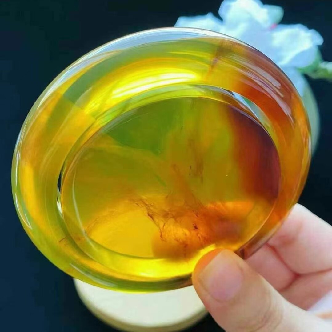 正品天然缅甸琥珀双色绿金棕红蜜美镯女神款收藏孤品稀有珠宝饰品