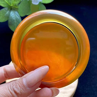 正品 收藏孤品稀有珠宝饰品 天然缅甸琥珀金棕橘色圈口56.5手镯女款