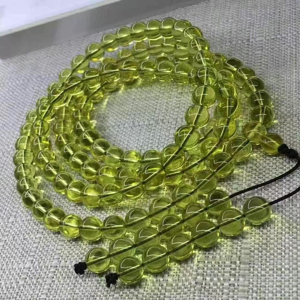 正品天然缅甸琥珀精品绿茶108颗念珠7mm手串手链文玩工艺珠宝饰品