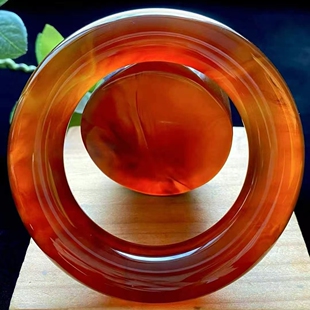 正品 孤品珠宝饰品 天然缅甸琥珀高品质棕红圈口58.5胖圆条手镯女款