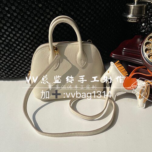 江小姐纯手缝制 保龄球山羊皮奶昔白 可爱时尚单肩斜跨手提多功能