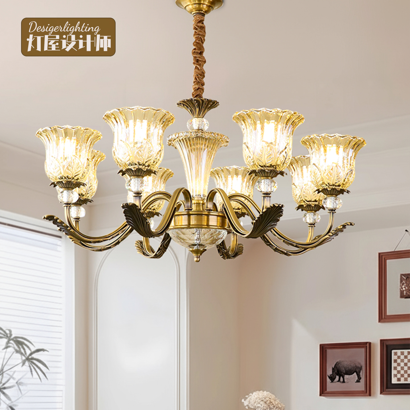 新款美式全铜客厅吊灯简约大气法式轻奢书房餐厅房间卧室吊灯