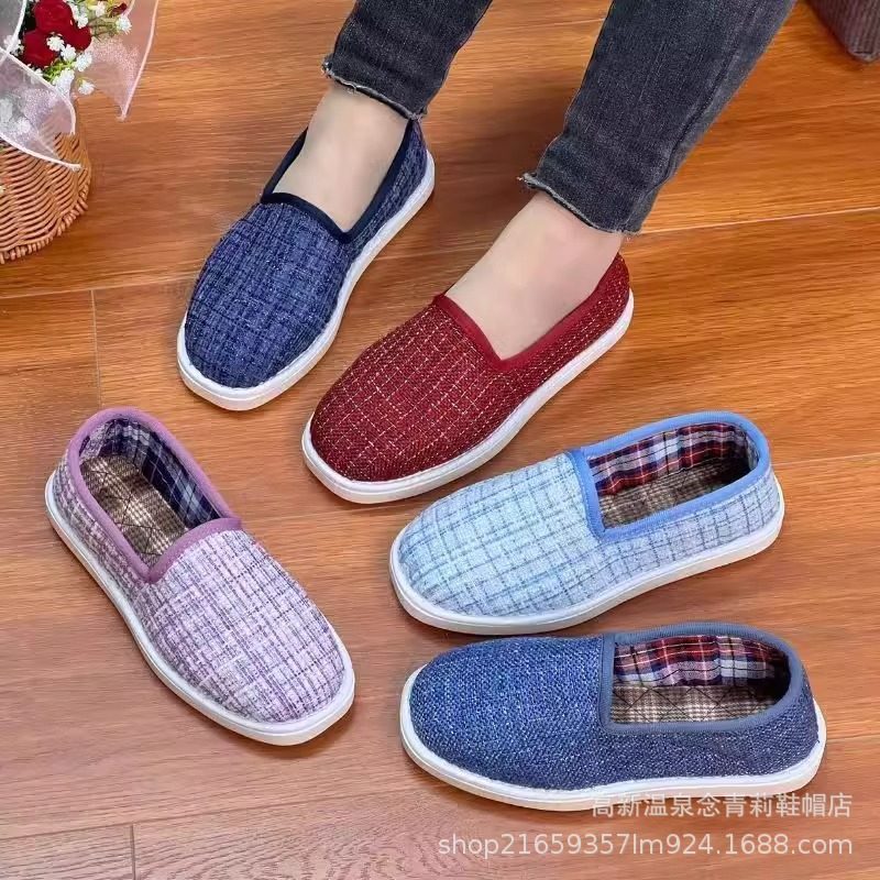 春夏新款二棉鞋手工布鞋牛筋防滑耐磨软底平跟工作男女一脚蹬单鞋