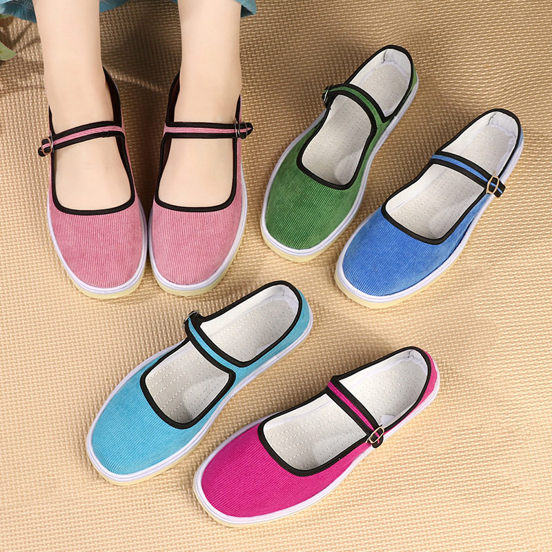 春秋手工千层底布鞋女士老北京布鞋中老年妈妈绣花鞋一字搭扣浅口