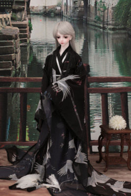 bjd娃 sd娃 娃衣 三分男娃娃 古风套装 黑色 仙鹤款式 长袍古装衣