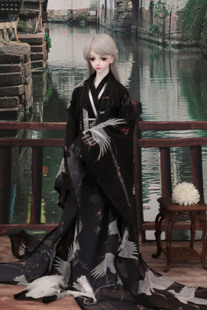 BJD娃 SD娃 娃衣 三分男娃娃 古风套装 黑色 仙鹤款式 长袍古装衣