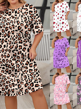 Casual crew neck loose print dress woman 休闲宽松印花连衣裙