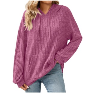 长袖连帽针织卫衣女Long-sleeved hooded knitted pullover shirt