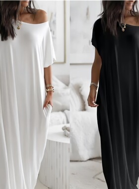 Elegant long-sleeved dress 优雅宽松休闲短袖长款连衣裙女