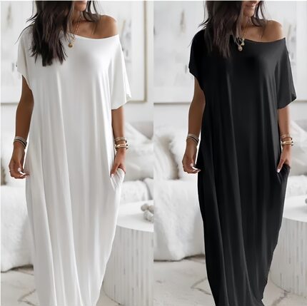 Elegant long-sleeved dress 优雅宽松休闲短袖长款连衣裙女