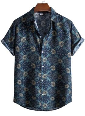 Casual printed lapel short-sleeved top for men 印花短袖上衣