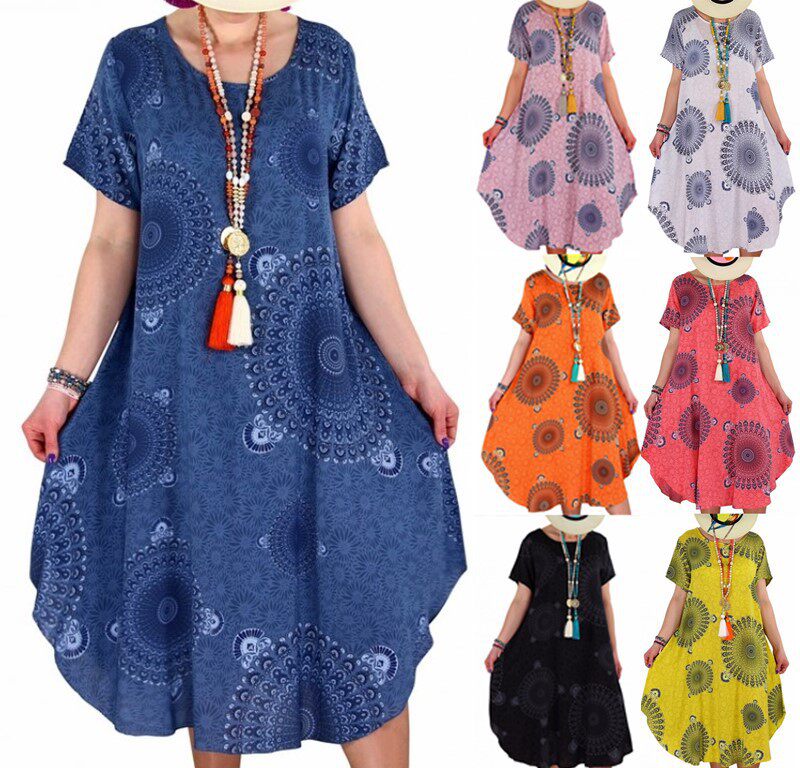 Printed Short Sleeve Loose Waist Dress  印花短袖宽松腰连衣裙