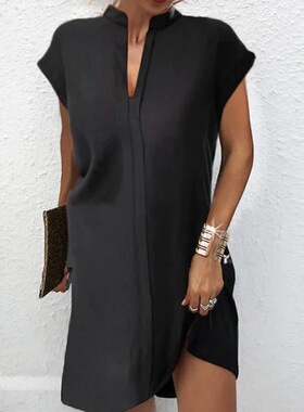 Women's light ripe solid color short-sleeved dress 连衣裙女