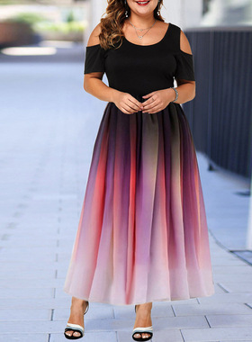 2021 slim gradient off-the-shoulder plus size women's dress