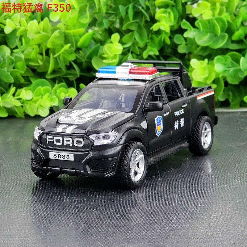 1:32福特猛禽f350皮卡合金汽车模型仿真公安特警车开门儿童玩具车