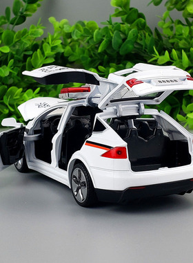 1:32特斯拉modelx鸥翼门合金汽车模型仿真警车公安特警车玩具车男