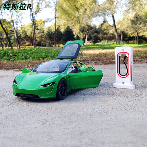 1:24特斯斯r合金跑车汽车模型开门回力仿真金属车摆件男孩玩具车