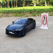 24特斯拉model s合金汽车模型开门声光回力仿真金属摆件玩具车