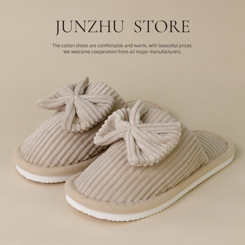 跨境新款棉拖鞋秋冬季情侣蝴蝶结棉拖居家室内保暖家棉用拖鞋男女