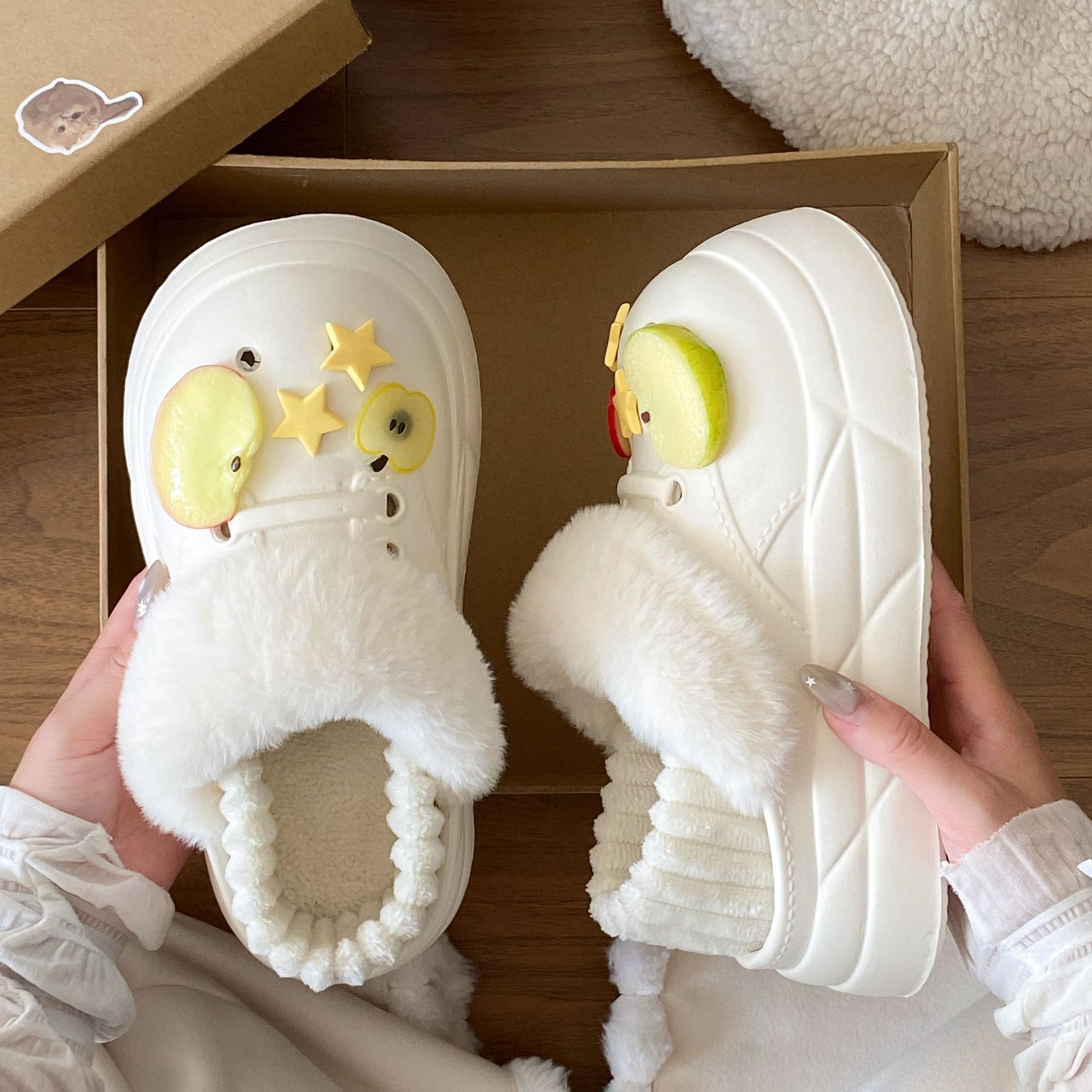 【可拆卸】ins清爽星星苹果舒适棉拖秋冬季女士居家外穿保暖棉鞋