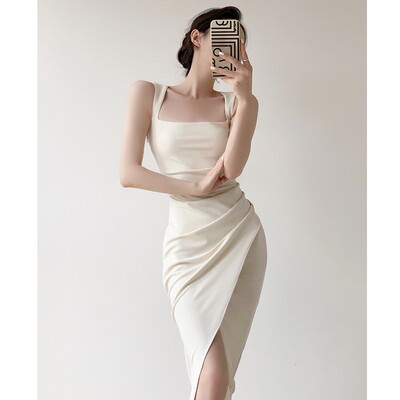 茶歇法式白色吊带连衣裙子女2025新款夏季小个子香风包臀中长裙