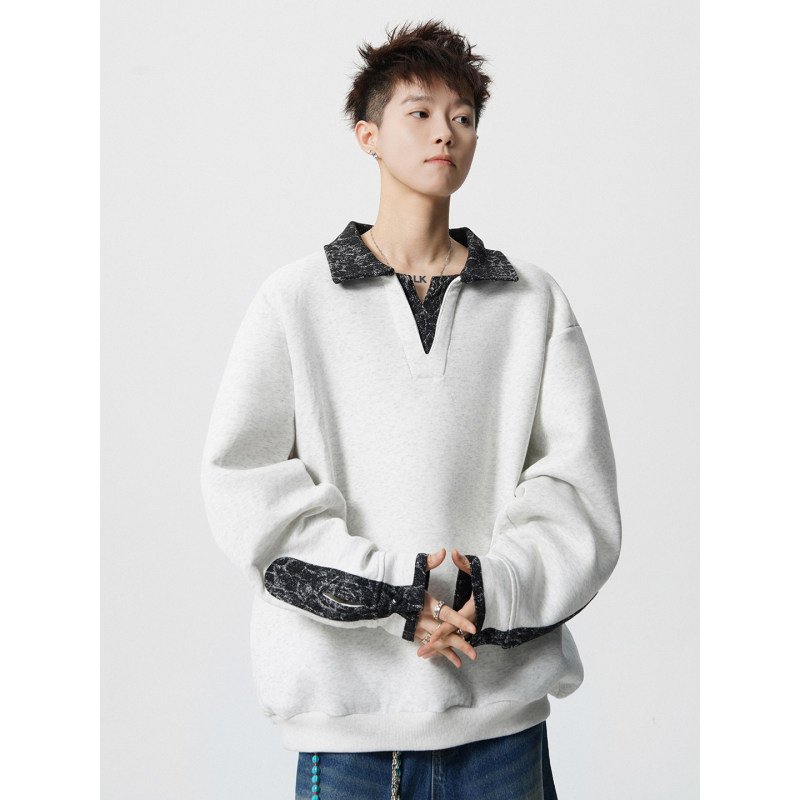 倔强工作室 美式重磅V领卫衣男女休闲情侣装上衣大码外套cityboy