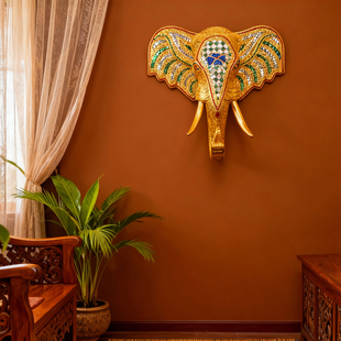 东南亚风格工艺品大象头实木雕创意玄关墙饰餐厅会所SPA墙上挂件
