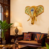 大象头壁饰东南亚风格 实木雕刻玄关墙饰壁挂酒店会所餐厅SPA装 饰