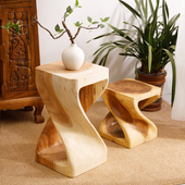 泰国花架花几实木凳子创意家居装 饰品置物架木雕木墩原木换鞋 矮凳