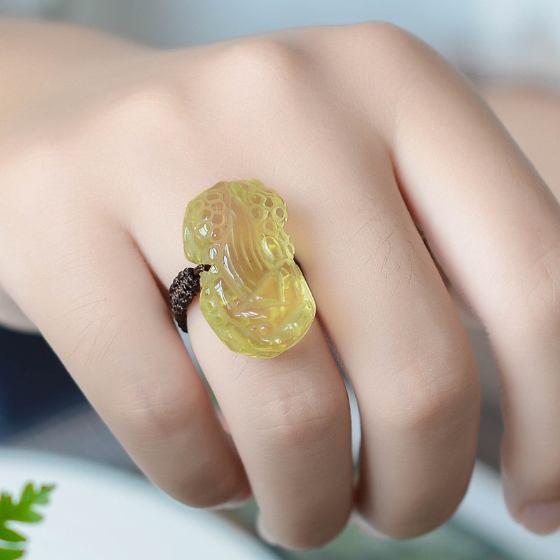 雁唐珠宝天然黄水晶貔貅戒指女戒指男情侣戒指水晶戒指男女