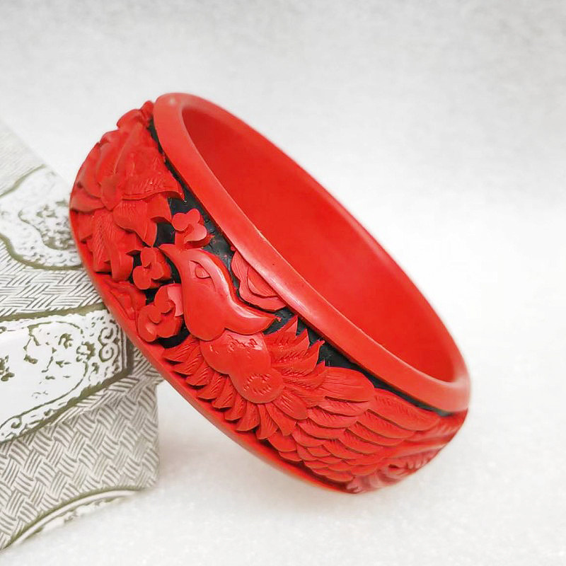 BEIJING CARVED LACQUER HANDMADE BRACELETS PEONY FLOWER LACQUERWARE BRACELETS ETHNIC STYLE JEWELRY WEDDING GIFTS