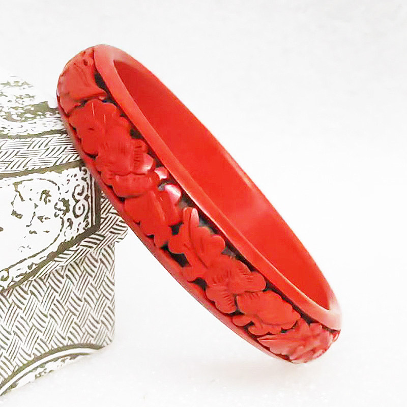 BEIJING CARVED LACQUER HANDMADE BRACELETS PEONY FLOWER LACQUERWARE BRACELETS ETHNIC STYLE JEWELRY WEDDING GIFTS