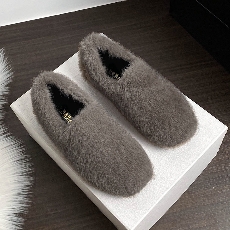 法式毛毛鞋2025仙女风秋冬新款平底豆豆加绒保暖单鞋外穿软底棉鞋,女鞋,棉鞋,淘宝优惠券,粉丝福利购,淘宝优惠卷