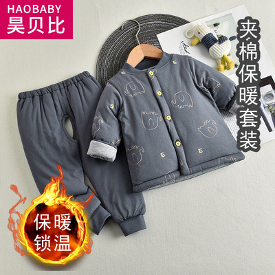 宝宝小棉袄套装上衣开裆棉裤子婴儿保暖开衫内衣冬款a类打底厚2岁