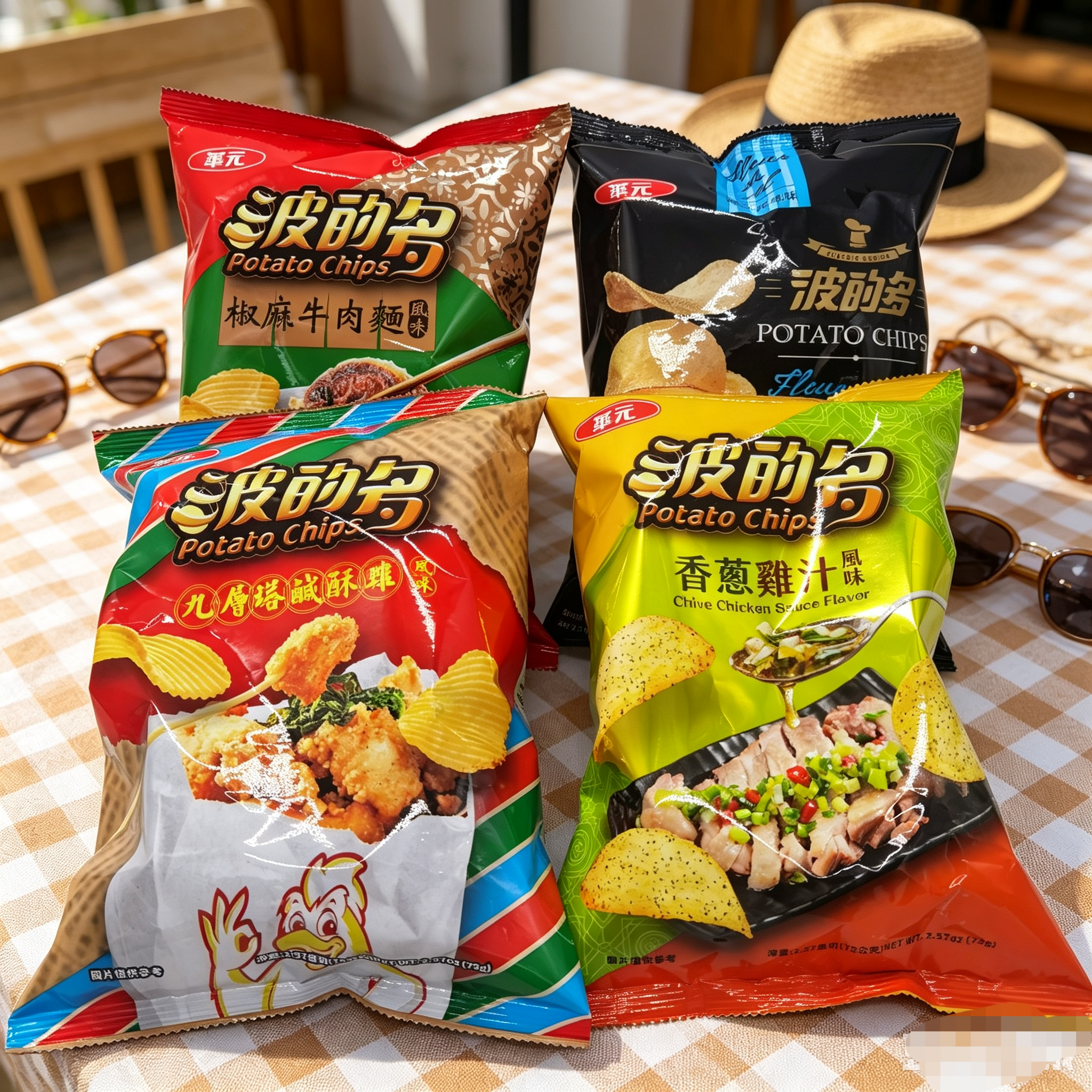 台湾华元波的多洋芋片椒麻牛肉面风味九层塔咸酥鸡薯片零食73g