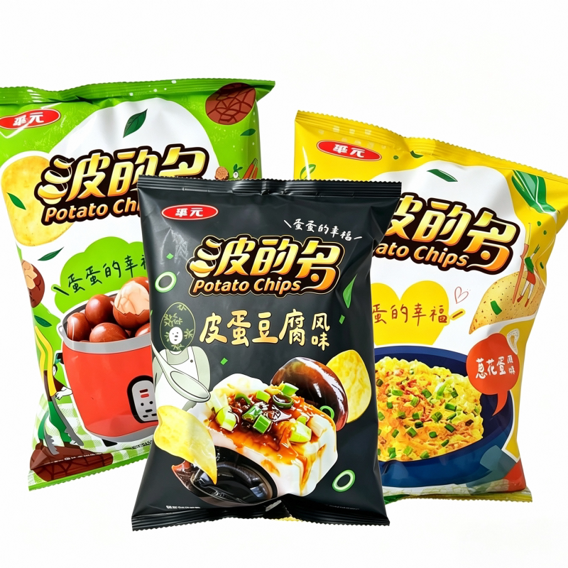 台湾奇葩口味大赏波的多洋芋片新口味茶叶蛋葱花蛋皮蛋豆腐食品