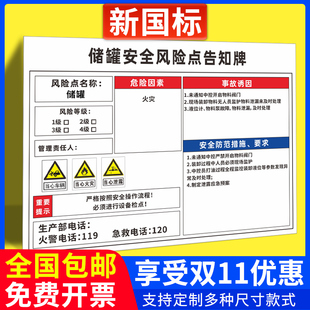 储罐安全风险点告知牌工厂车间生产空压机配电房叉车危害警示标识牌岗位风险告知卡化学品周知标志提示贴纸