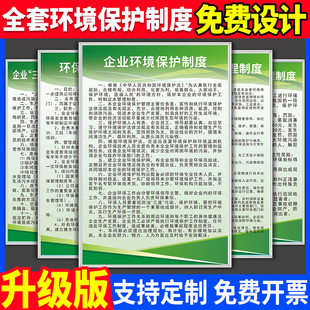 企业环境保护制度牌环保设施运行管理制度环境管理岗位责任制环保奖罚管理制度培训制度组织机构图可任意定制