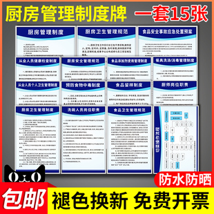 厨房规章制度食堂食品安全管理制度幼儿园学校酒店饭店餐厅留样4D标识牌上墙贴卫生规范标语应急处置方案定制
