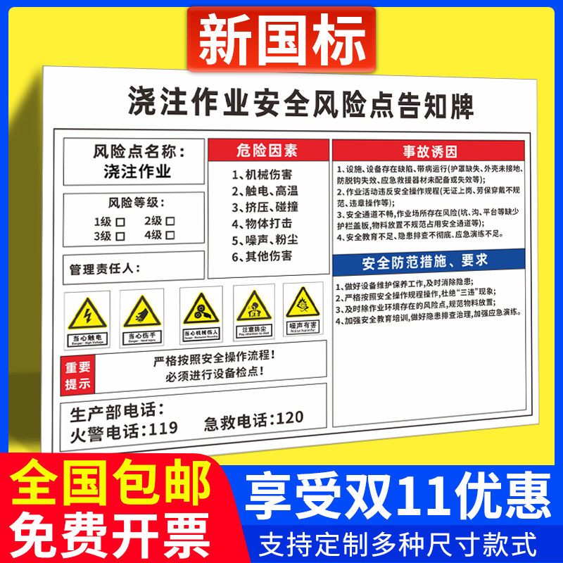 浇注作业安全风险点告知牌工厂车间生产空压机配电房叉车危害警示标识