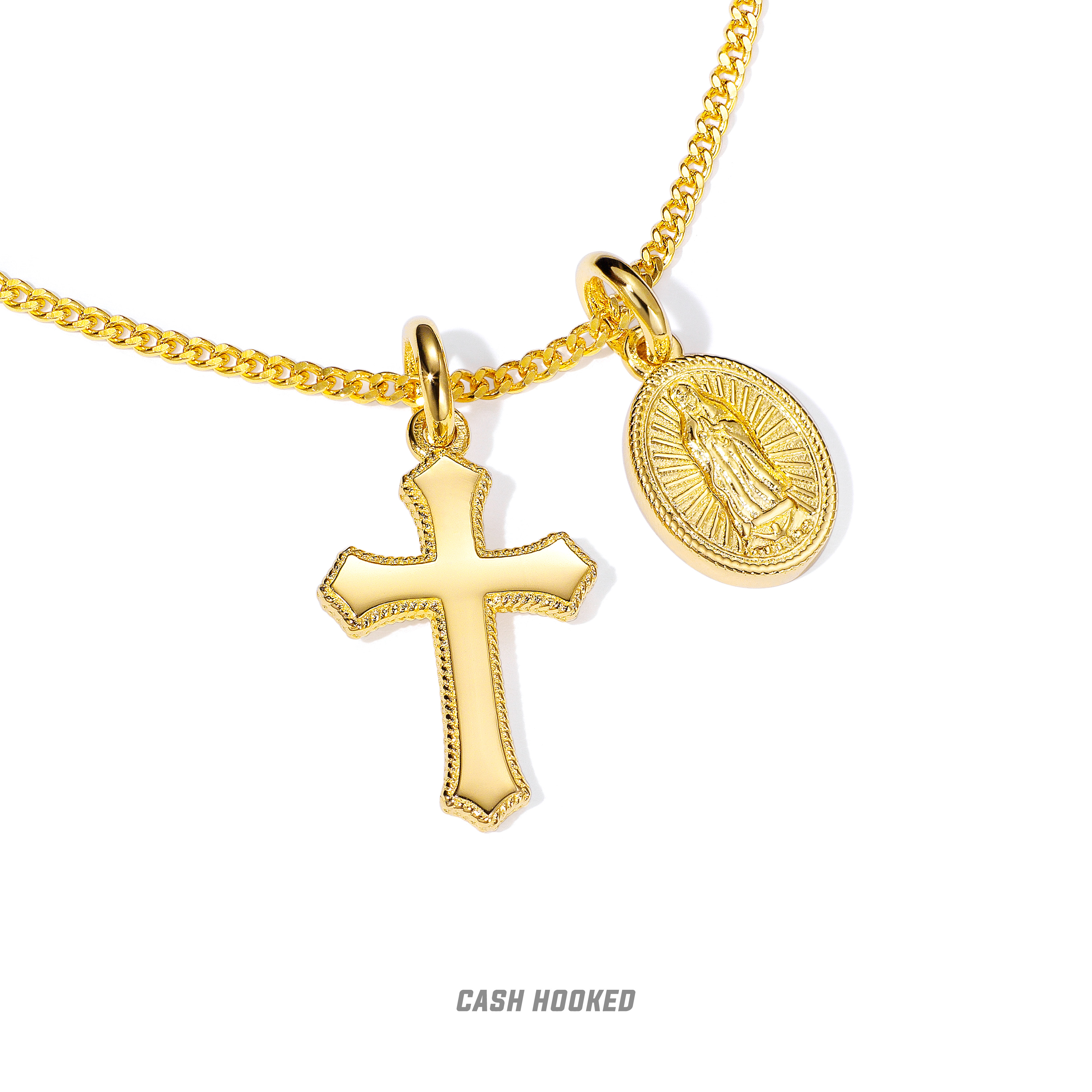 thumbnail for Cashhooked S925 Silver Gold-Plated Crosspendant Double-Layered Cross Pendant Hip-Hop