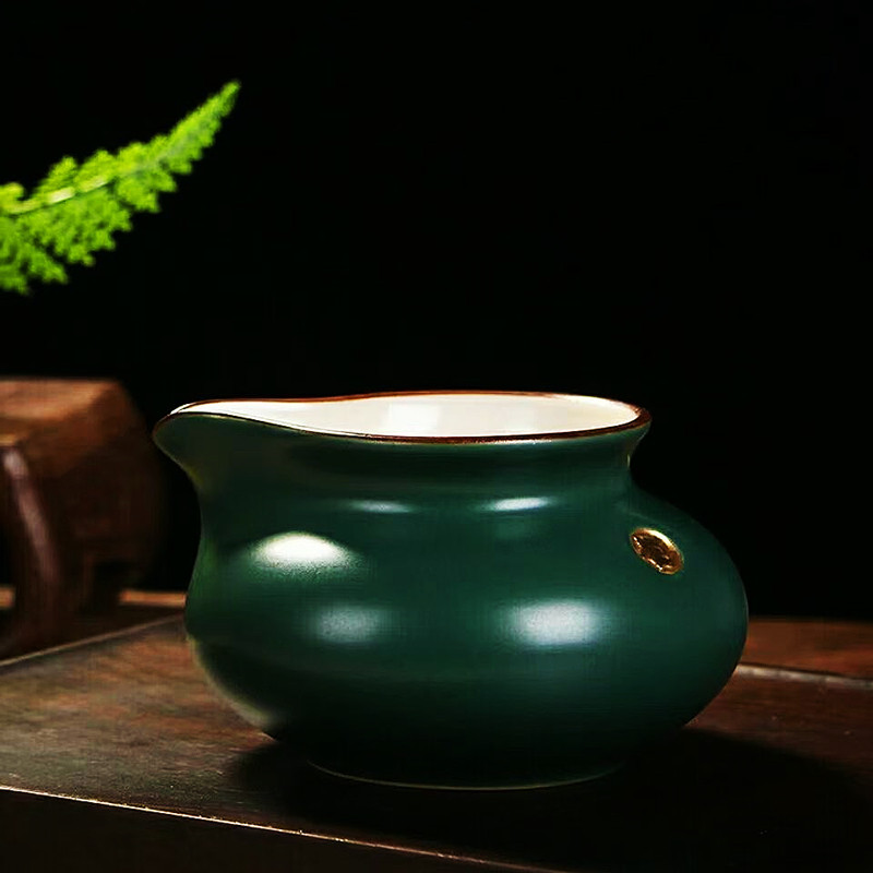 会客描金玉瓷公道杯家用中式轻奢茶海分茶杯匀杯陶瓷高档功夫茶具