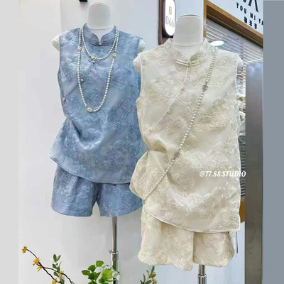 新中式国风套装女夏马甲上衣短裤