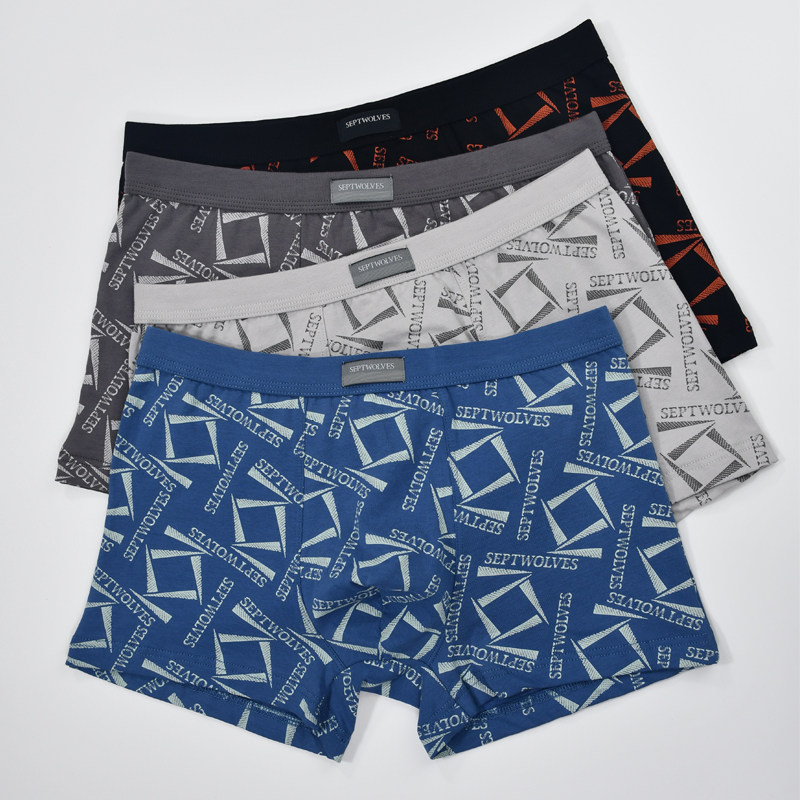 七匹狼4条男士内裤弹力棉抗菌纯棉平角裤弹力四角短裤头大码印花,女士内衣/男士内衣/家居服,男平角内裤,淘宝优惠券,粉丝福利购,淘宝优惠卷